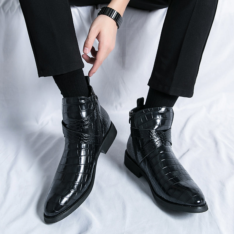 Reißverschluss geprägte High-Top-Lederschuhe Herren Vintage Martin Stiefel | 6805