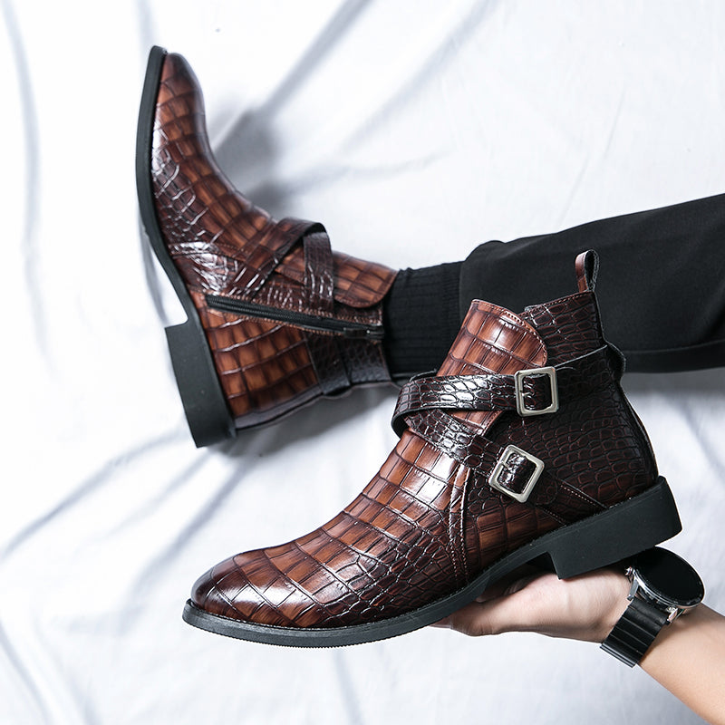 Reißverschluss geprägte High-Top-Lederschuhe Herren Vintage Martin Stiefel | 6805