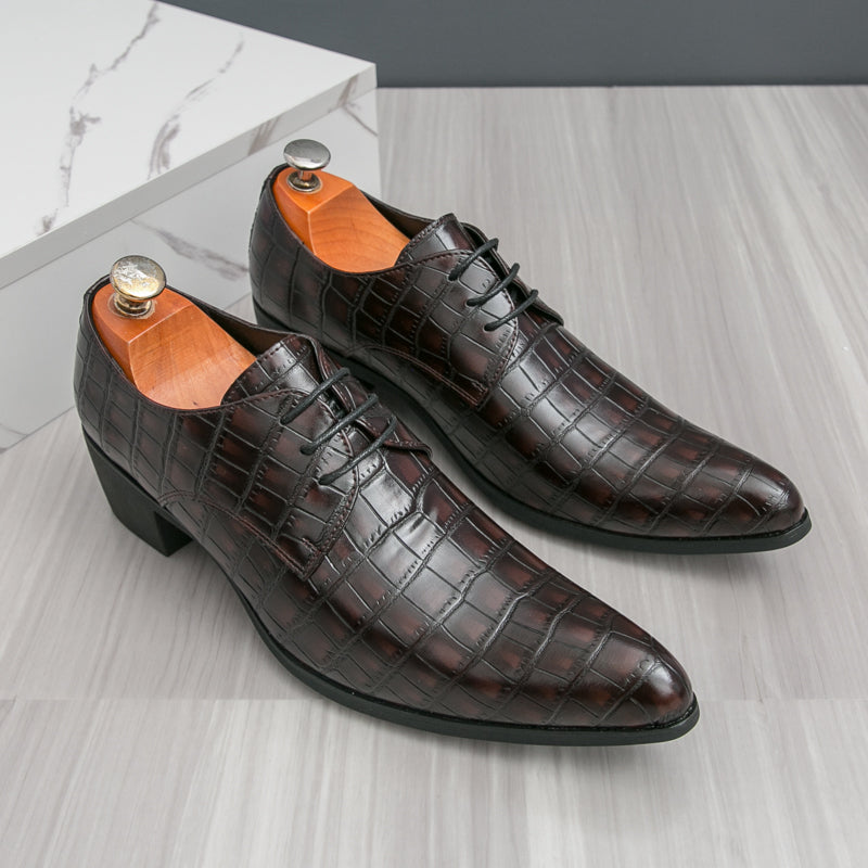 Herrenschuhe mit hohen Absätzen aus Leder – Schnürschuhe für formelle Hochzeiten und Business | 2722