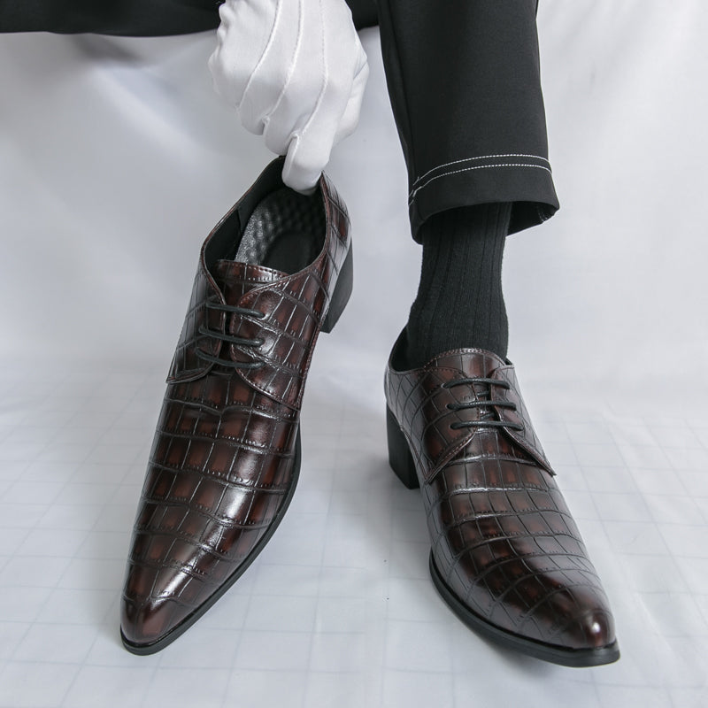Herrenschuhe mit hohen Absätzen aus Leder – Schnürschuhe für formelle Hochzeiten und Business | 2722