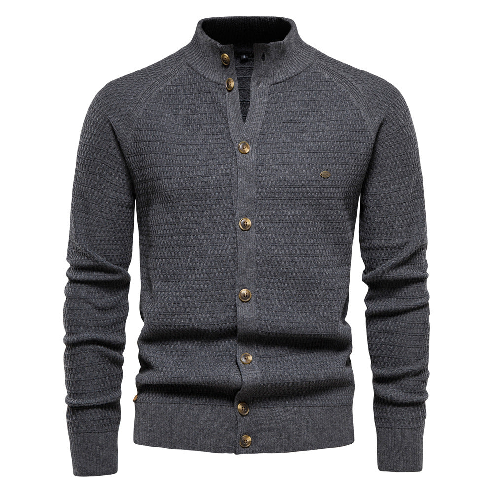 Herren Winter-Cardigan mit durchgehendem Reißverschluss – Strickoberteil aus hochelastischer Baumwolle mit Stehkragen | Y324