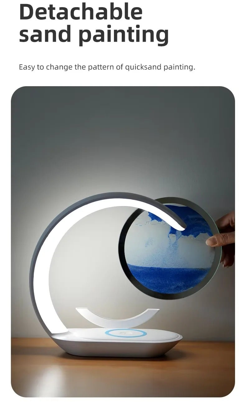 Multifunktionale 3D-Sanduhr-Nachtlicht-LED-Lampe mit 15-W-Wireless-Ladegerät für Schlafzimmer | D25