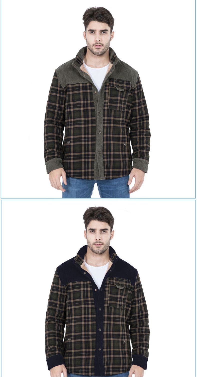Herren Patchwork Cord Karo Hemd Jacke Übergröße Samtgefüttert Lässiges Winteroberteil | 3251
