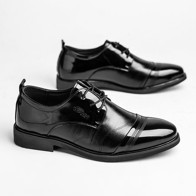 Schwarze, glänzende PU-Leder-Herrenschuhe für Freizeitveranstaltungen, Hochzeiten, bequeme formelle Business-Stiefel | 28008