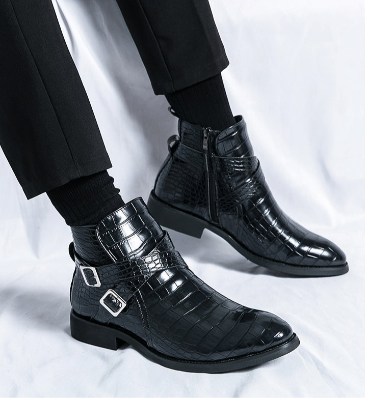 Reißverschluss geprägte High-Top-Lederschuhe Herren Vintage Martin Stiefel | 6805