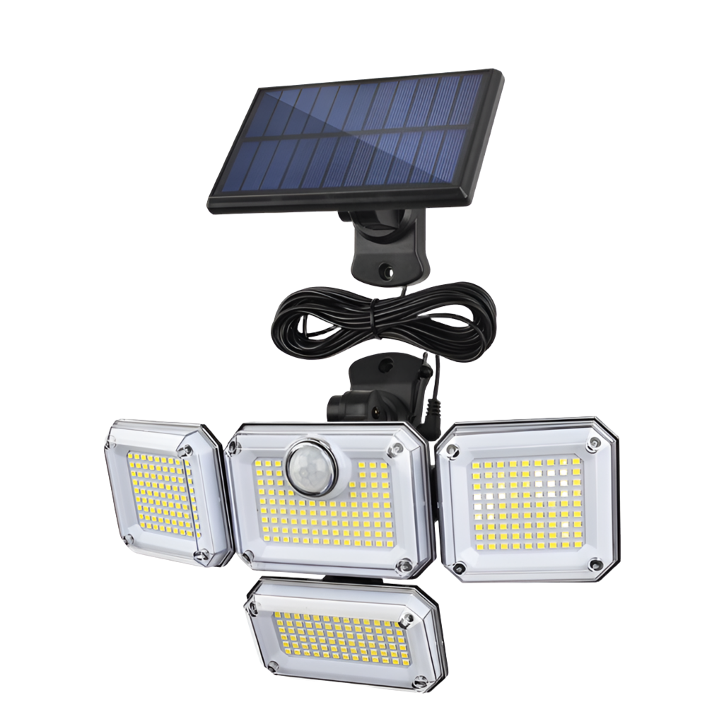 Solar-LED-Wandleuchten für den Außenbereich, geteiltes Licht mit Bewegungsmelder, 4 Köpfe, 3 Modi, Solarlampe |