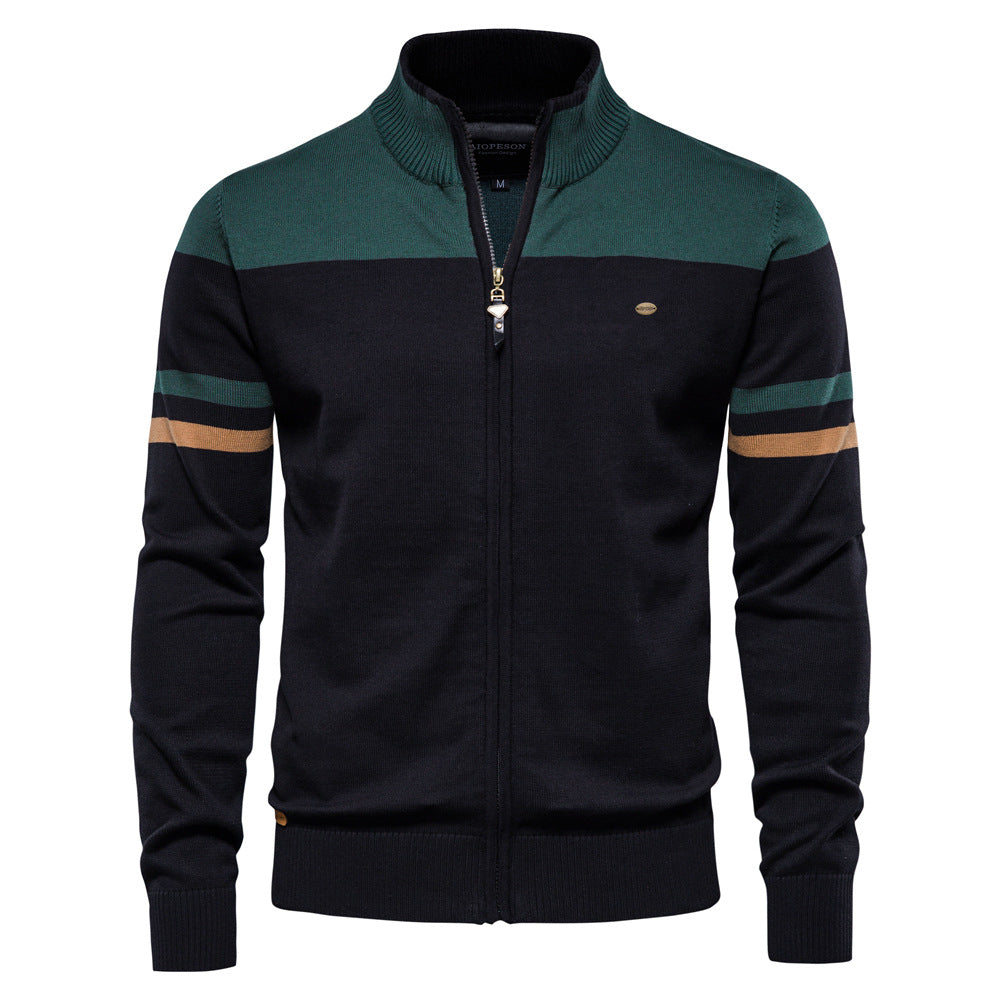 Herren-Strickjacke aus weicher Baumwolle mit Reißverschluss, Urban Slim Fit, Stehkragen, Pullover, Qualitätsoberteil | SW188