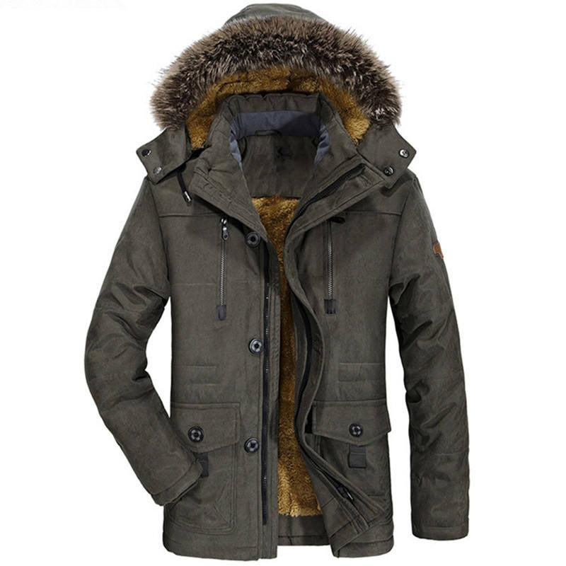 Herren-Baumwolljacke mit Kapuze, dickes Fleecefutter, schmaler Mantel, Parkas, warm, lässig | 7176