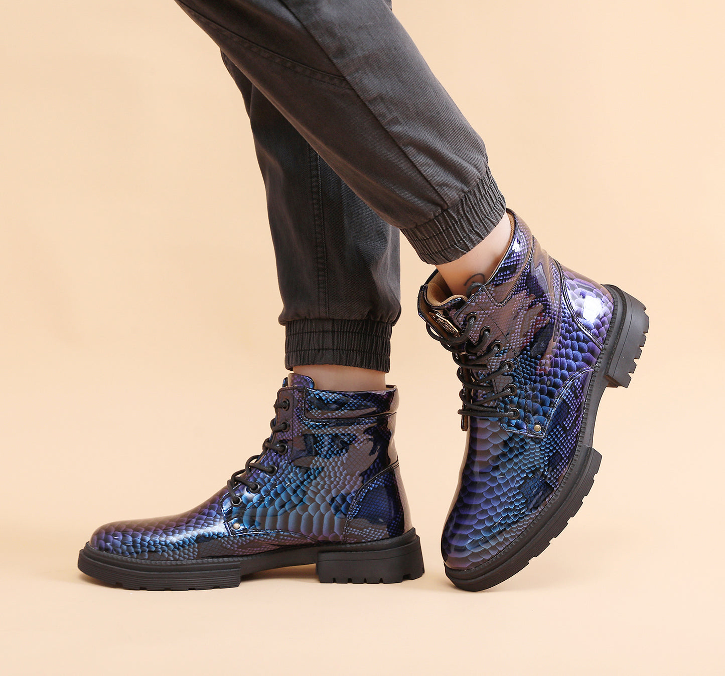 Britische Lederstiefel für Herren – Martin-Freizeitstiefel mit Schlangenmuster-Imitat | 797