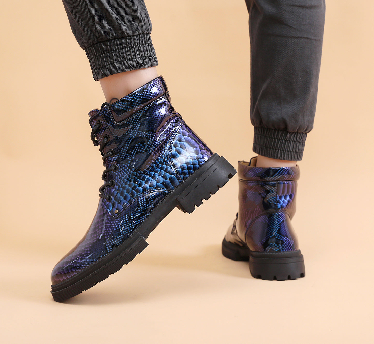 Britische Lederstiefel für Herren – Martin-Freizeitstiefel mit Schlangenmuster-Imitat | 797