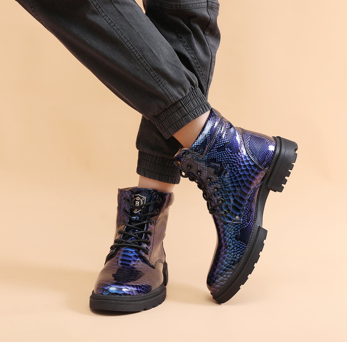 Britische Lederstiefel für Herren – Martin-Freizeitstiefel mit Schlangenmuster-Imitat | 797