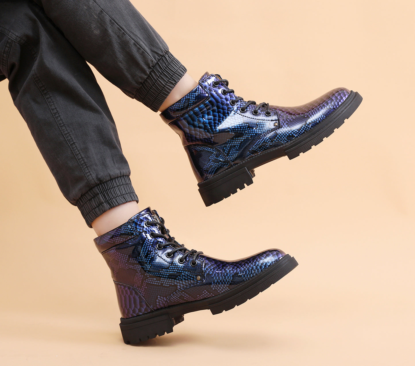 Britische Lederstiefel für Herren – Martin-Freizeitstiefel mit Schlangenmuster-Imitat | 797