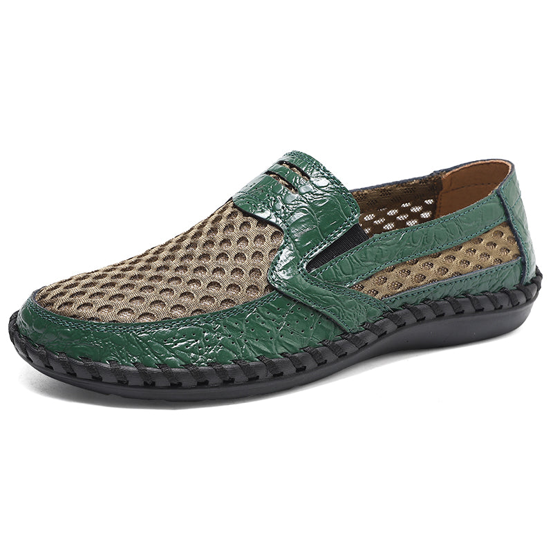 Leichte Herren-Loafer aus Rindsleder im Retro-Stil, handgenäht, zum Hineinschlüpfen mit weicher Mesh-Sohle für Outdoor-Reisen | HB3399