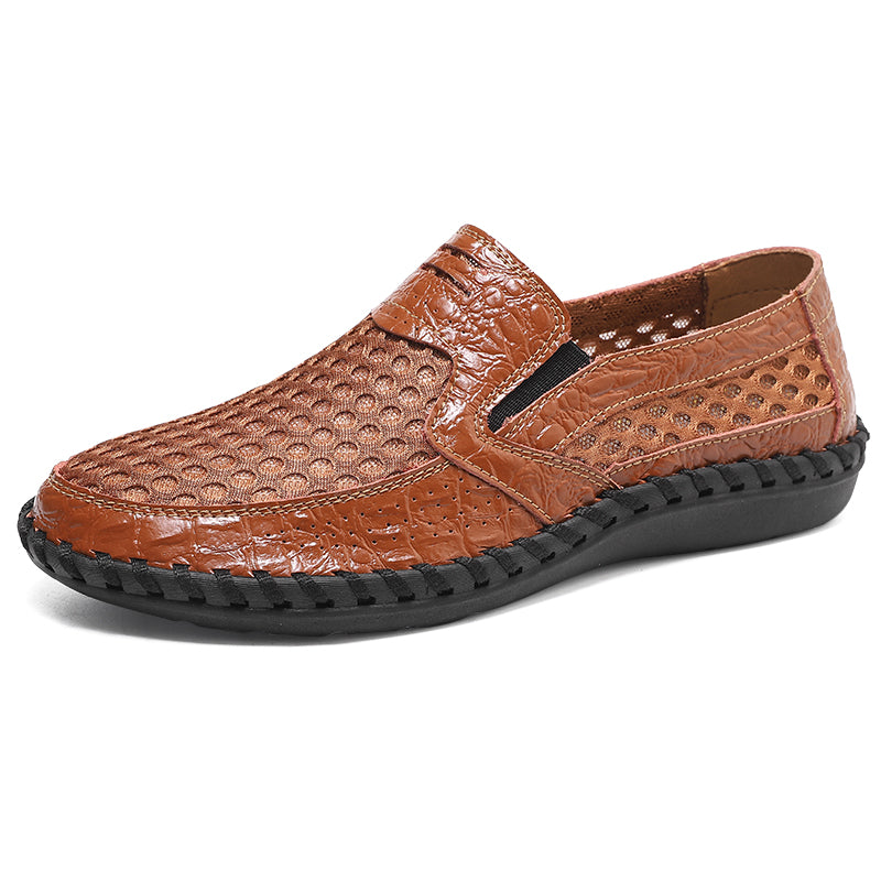 Leichte Herren-Loafer aus Rindsleder im Retro-Stil, handgenäht, zum Hineinschlüpfen mit weicher Mesh-Sohle für Outdoor-Reisen | HB3399
