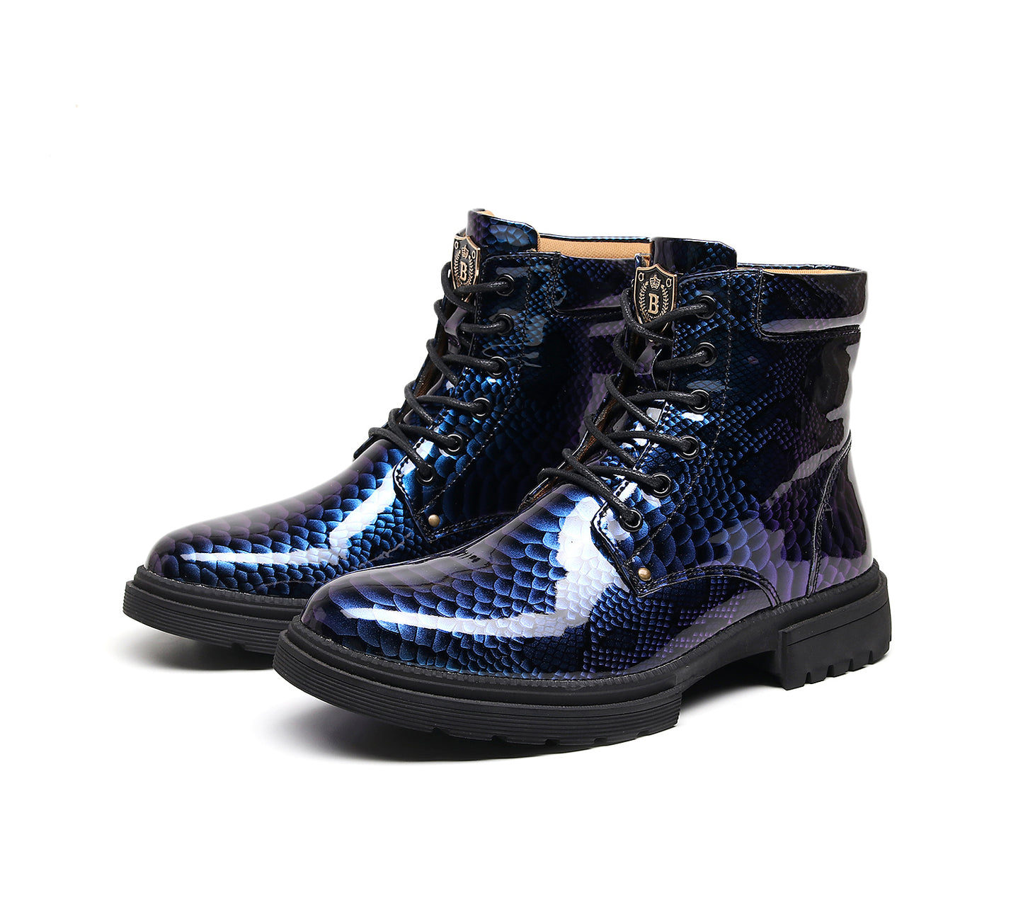 Britische Lederstiefel für Herren – Martin-Freizeitstiefel mit Schlangenmuster-Imitat | 797