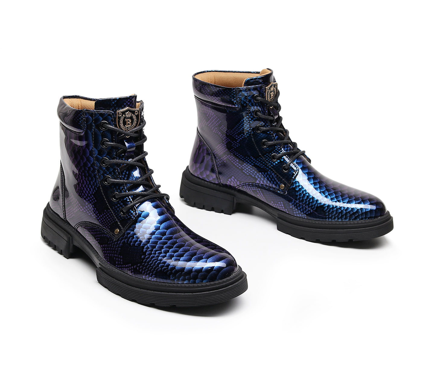 Britische Lederstiefel für Herren – Martin-Freizeitstiefel mit Schlangenmuster-Imitat | 797