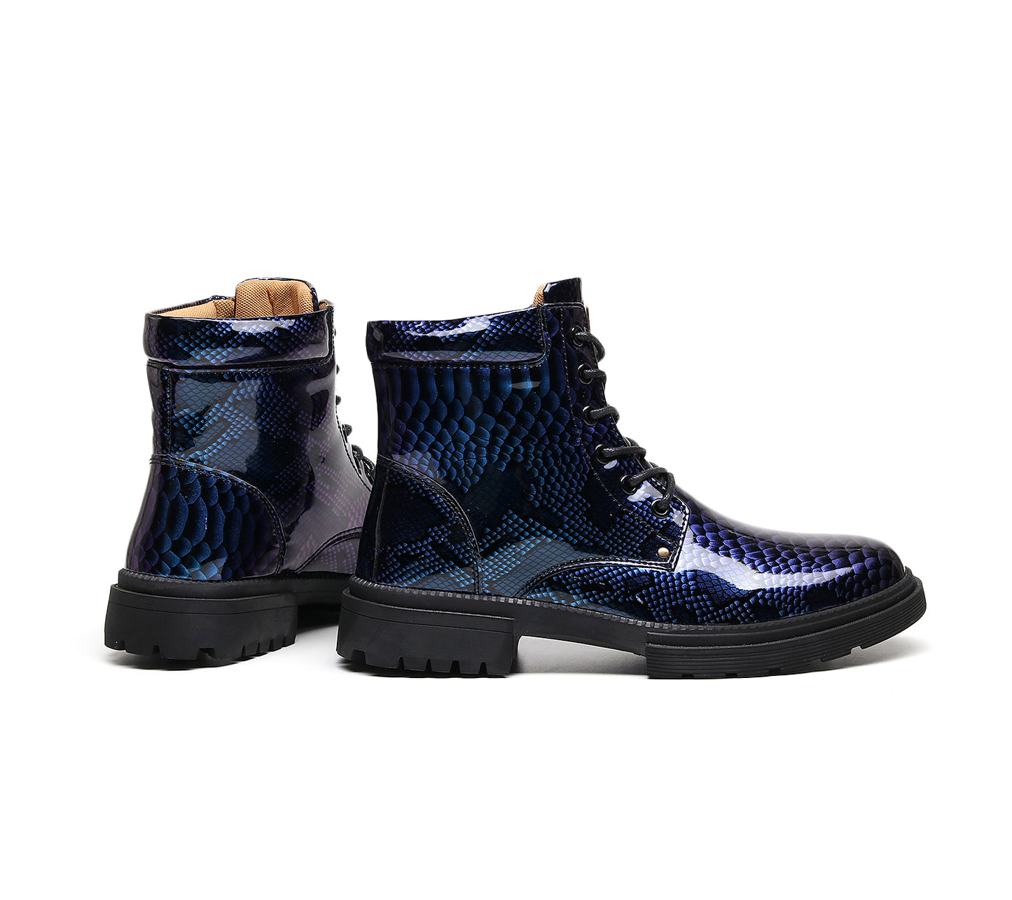 Britische Lederstiefel für Herren – Martin-Freizeitstiefel mit Schlangenmuster-Imitat | 797