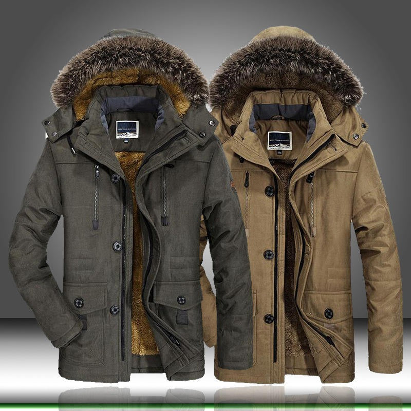 Herren-Baumwolljacke mit Kapuze, dickes Fleecefutter, schmaler Mantel, Parkas, warm, lässig | 7176