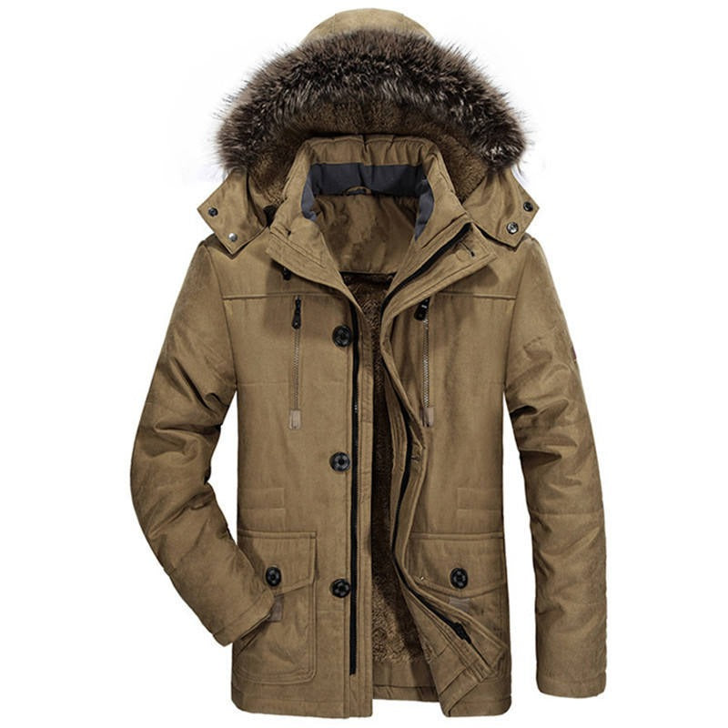 Herren-Baumwolljacke mit Kapuze, dickes Fleecefutter, schmaler Mantel, Parkas, warm, lässig | 7176