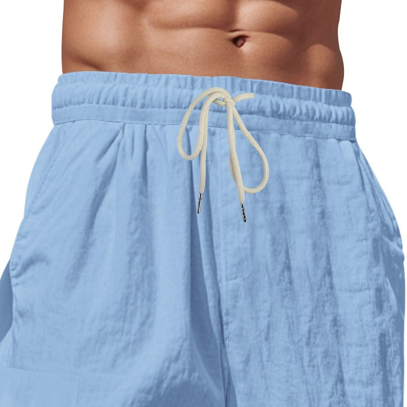 Herren-Cargohose aus leichtem Leinen für alle vier Jahreszeiten, atmungsaktiv, mit mehreren Taschen, lockere Hose mit weitem Bein | MTGZ-9