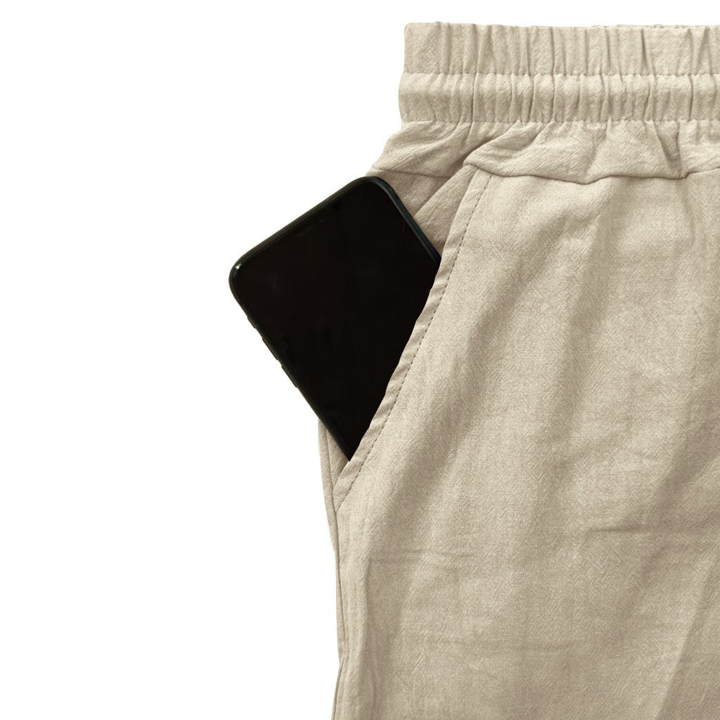 Herren-Cargohose aus leichtem Leinen für alle vier Jahreszeiten, atmungsaktiv, mit mehreren Taschen, lockere Hose mit weitem Bein | MTGZ-9