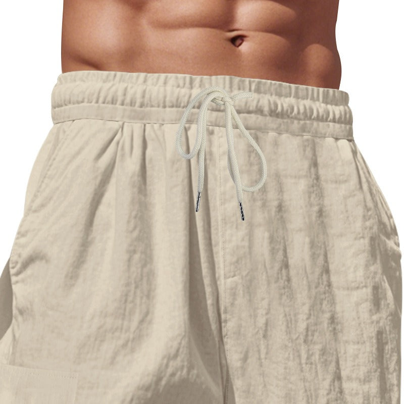 Herren-Cargohose aus leichtem Leinen für alle vier Jahreszeiten, atmungsaktiv, mit mehreren Taschen, lockere Hose mit weitem Bein | MTGZ-9