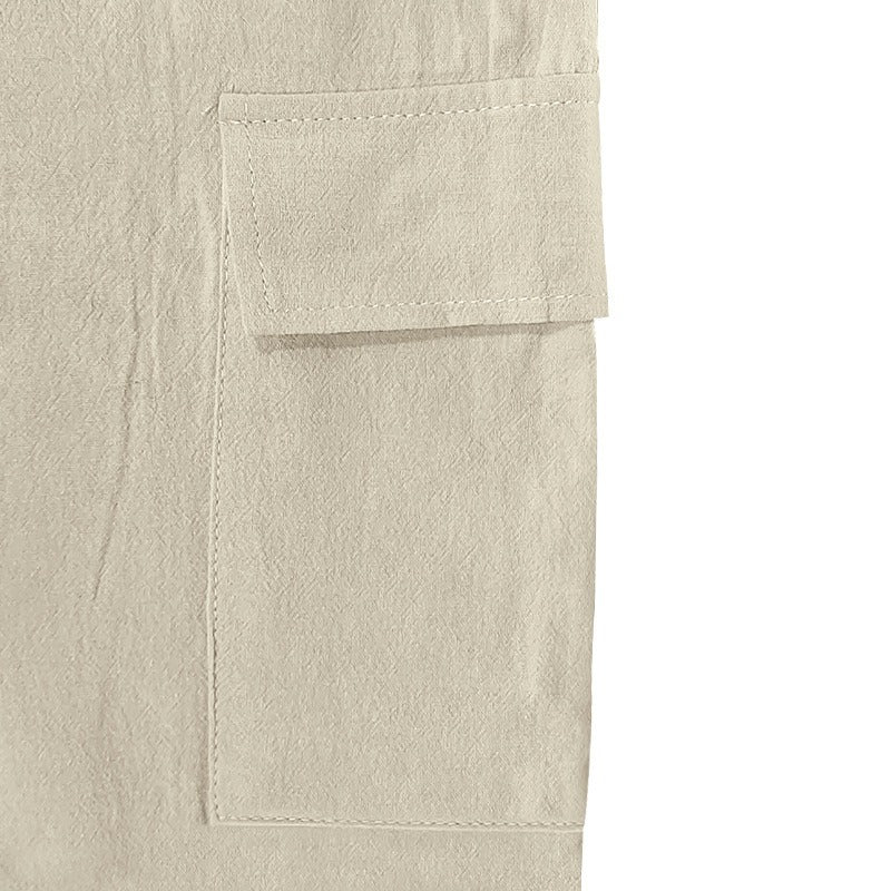 Herren-Cargohose aus leichtem Leinen für alle vier Jahreszeiten, atmungsaktiv, mit mehreren Taschen, lockere Hose mit weitem Bein | MTGZ-9