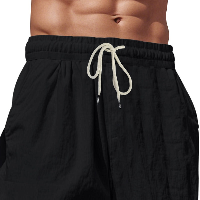 Herren-Cargohose aus leichtem Leinen für alle vier Jahreszeiten, atmungsaktiv, mit mehreren Taschen, lockere Hose mit weitem Bein | MTGZ-9