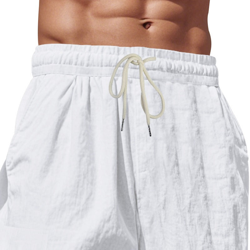 Herren-Cargohose aus leichtem Leinen für alle vier Jahreszeiten, atmungsaktiv, mit mehreren Taschen, lockere Hose mit weitem Bein | MTGZ-9