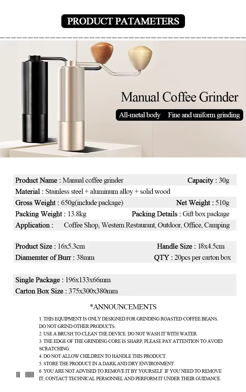 Hochwertige manuelle Kaffeemühle – Große 30-g-Kegelmühle, Präzisions-Handkurbel für Espresso und Pour Over UK | NS1