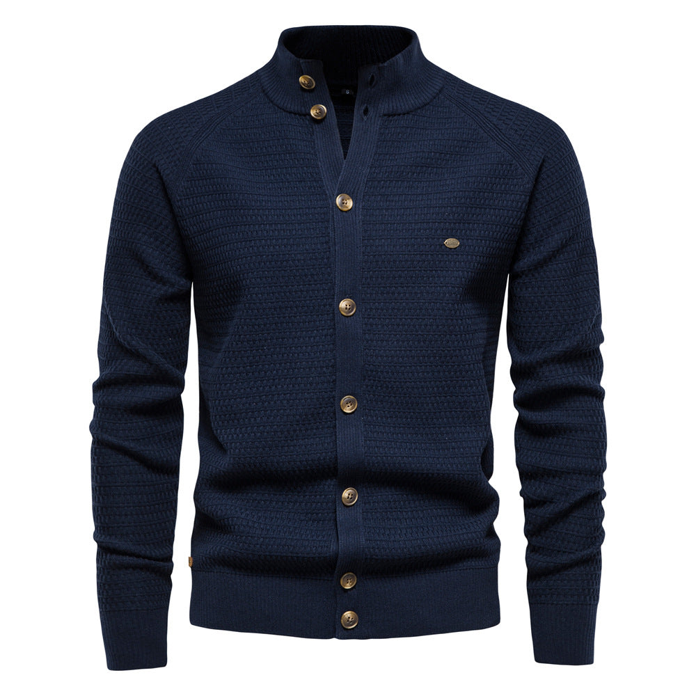 Herren Winter-Cardigan mit durchgehendem Reißverschluss – Strickoberteil aus hochelastischer Baumwolle mit Stehkragen | Y324