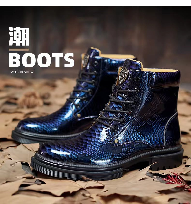Britische Lederstiefel für Herren – Martin-Freizeitstiefel mit Schlangenmuster-Imitat | 797