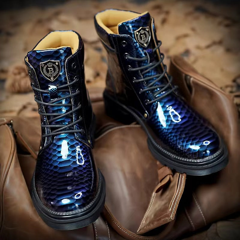 Britische Lederstiefel für Herren – Martin-Freizeitstiefel mit Schlangenmuster-Imitat | 797
