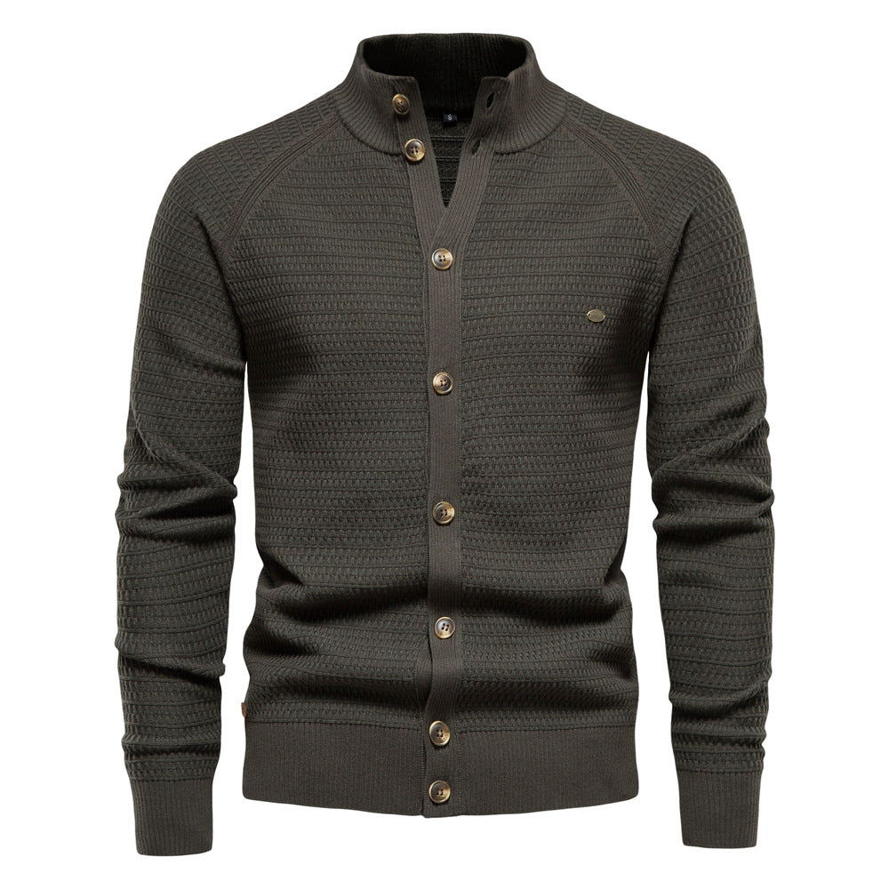 Herren Winter-Cardigan mit durchgehendem Reißverschluss – Strickoberteil aus hochelastischer Baumwolle mit Stehkragen | Y324
