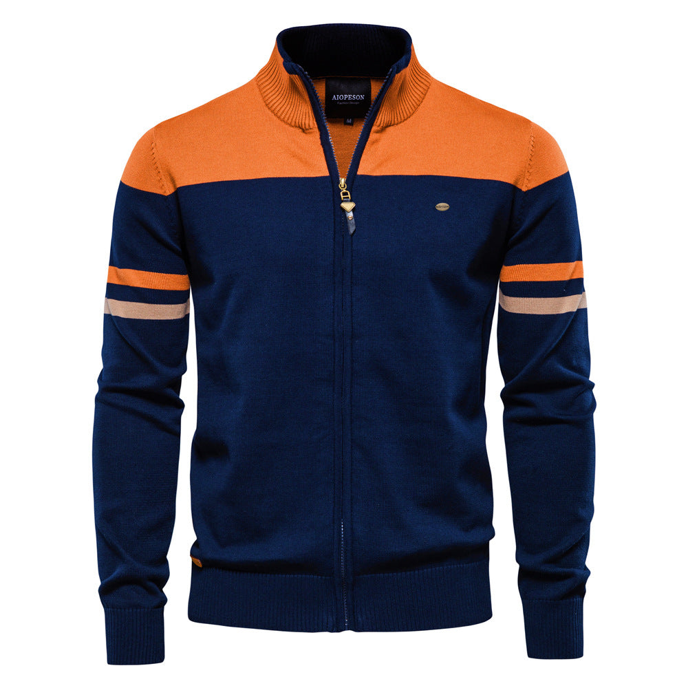Herren-Strickjacke aus weicher Baumwolle mit Reißverschluss, Urban Slim Fit, Stehkragen, Pullover, Qualitätsoberteil | SW188