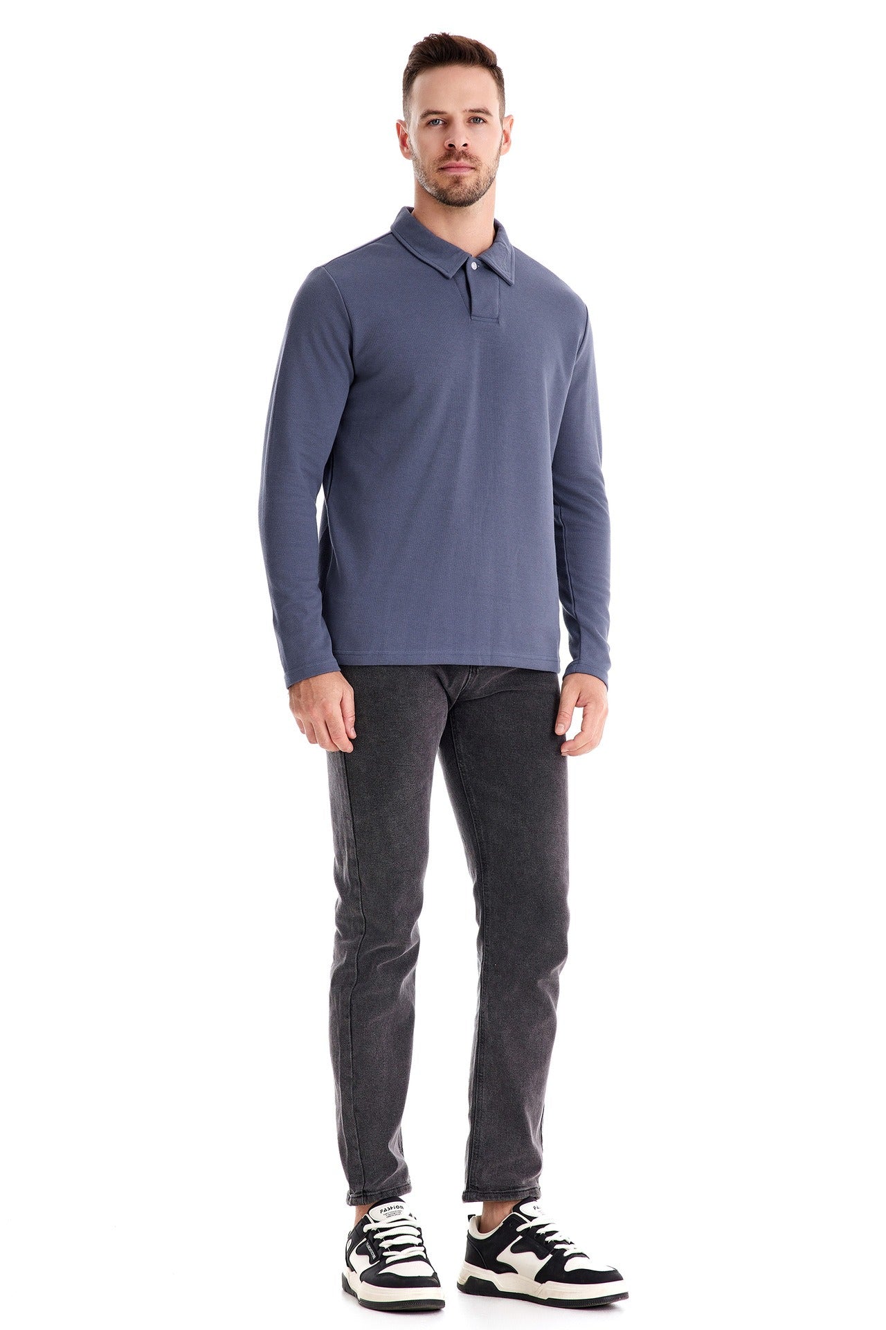 Gewaschenes Herren-Poloshirt – Langarm-Oberteil aus Baumwollmischung | Smart-Casual Herbst-Essential | PL255
