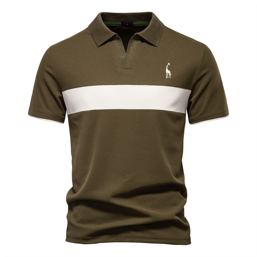 Herren-Poloshirt mit V-Ausschnitt und aufgesticktem Hirsch-Kontrast – 2025 Sommer-Slim-Fit-Freizeitoberteil | PL7002