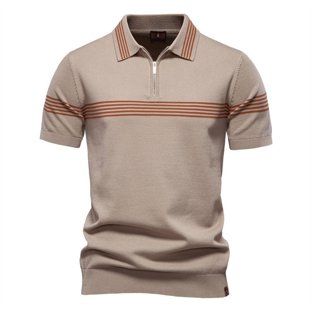 Herren Slim-Fit Poloshirt aus gestreiftem Strick – 2025 Sommer Business Casual Top | PSD8047