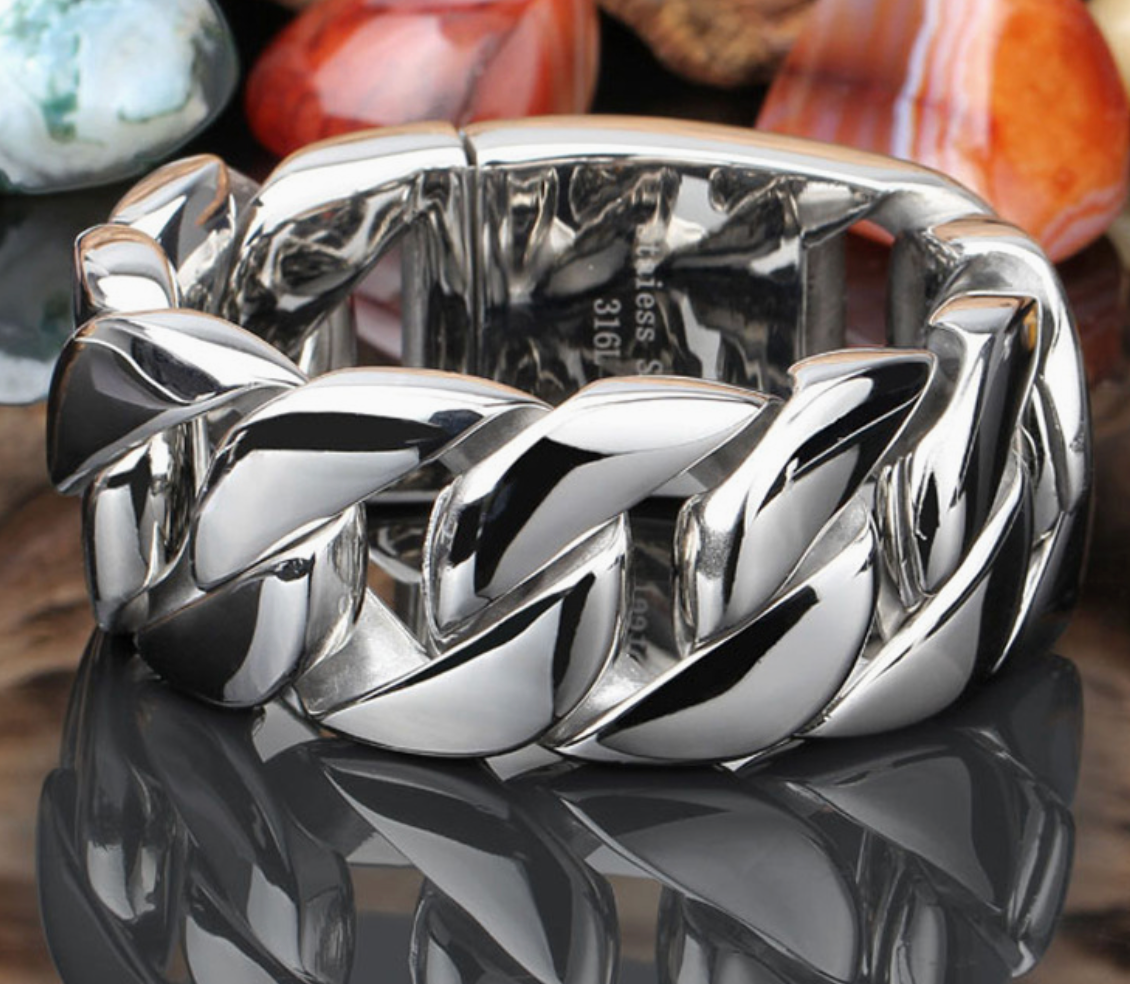 Dickes Herrenarmband aus Titanstahl, glänzend und dominant, Modeschmuck, trendiges Stückarmband | KB31778-D