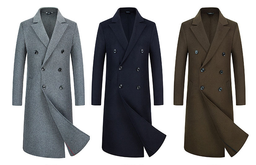 Herren Wollmischungen Langer Wollmantel Lässiger Woll-Trenchcoat Anzugjacke Übermantel | 1001