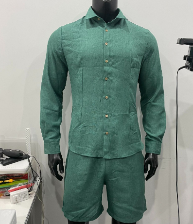 Herren Casual Langarm Reverskragen Hemd & Shorts Comfort Fit Anzug | DHX2