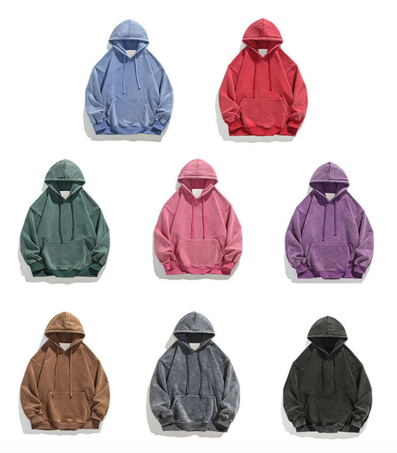 Unisex Heavy French Terry Bonded Fleece Hoodie Dicker Vintage Distressed Washed Pullover | A042-23XW99282