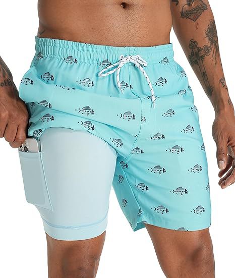 Sommer-Strandshorts mit 3D-Druck für Herren, doppellagig, schnelltrocknend, atmungsaktiv, auffällige Designs | SCDK-QK