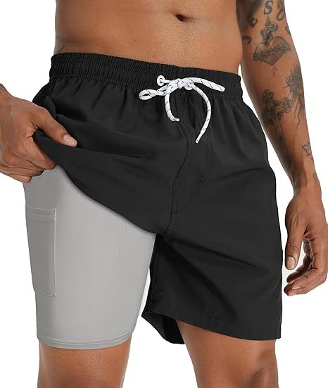 Sommer-Strandshorts mit 3D-Druck für Herren, doppellagig, schnelltrocknend, atmungsaktiv, auffällige Designs | SCDK-QK