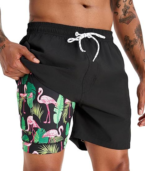 Sommer-Strandshorts mit 3D-Druck für Herren, doppellagig, schnelltrocknend, atmungsaktiv, auffällige Designs | SCDK-QK