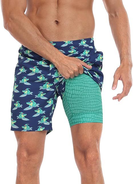 Sommer-Strandshorts mit 3D-Druck für Herren, doppellagig, schnelltrocknend, atmungsaktiv, auffällige Designs | SCDK-QK