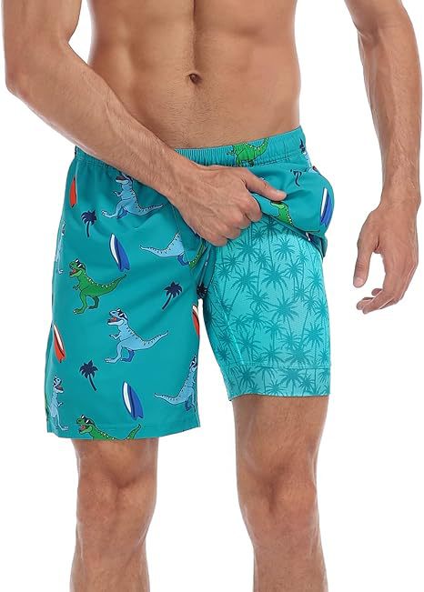 Sommer-Strandshorts mit 3D-Druck für Herren, doppellagig, schnelltrocknend, atmungsaktiv, auffällige Designs | SCDK-QK