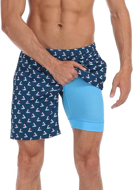 Sommer-Strandshorts mit 3D-Druck für Herren, doppellagig, schnelltrocknend, atmungsaktiv, auffällige Designs | SCDK-QK