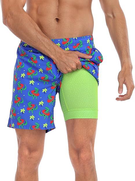 Sommer-Strandshorts mit 3D-Druck für Herren, doppellagig, schnelltrocknend, atmungsaktiv, auffällige Designs | SCDK-QK