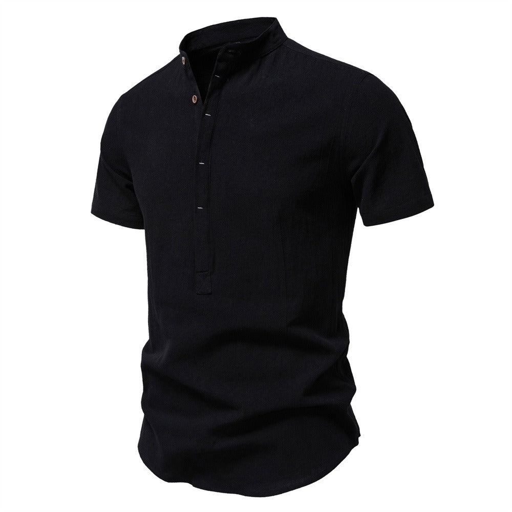 Japanisches minimalistisches Kurzarmhemd aus Leinenmischung für Herren – Sommerliches Slim-Fit-Freizeitoberteil | SH2039